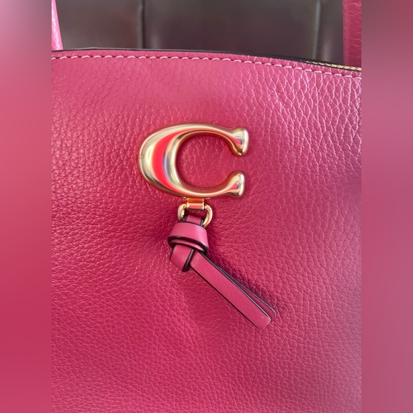 COACH REMI PINK RED PEBBLED LEATHER GOLD C TOP ZIP CROSSBODY SATCHEL BAG - Picture 5 of 12